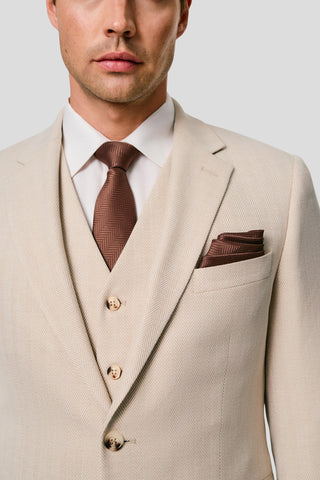 PRESTIGE sand three-piece jakkesæt med sildeben