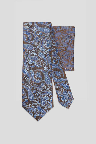 Slips & lommekluds pakke(Brun & blå paisley) suitclub.dk