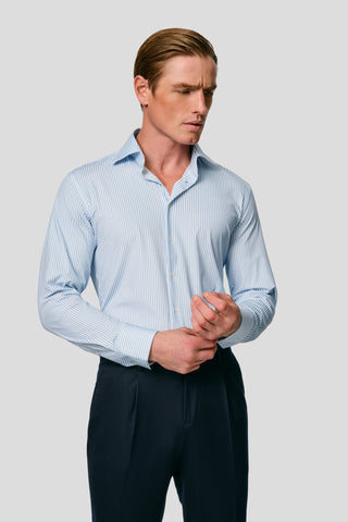 Signatur performance skjorte blå & hvid stribet slim Shirtmakers