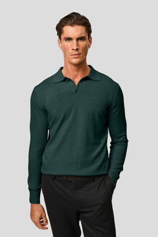 Mørkegrøn langærmet polo HVIID