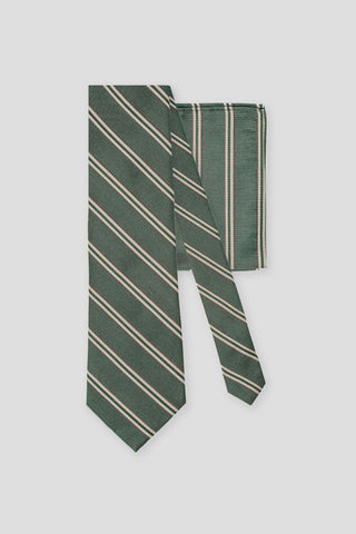 Slips & lommekluds pakke (Mørkegrøn stribet i silke) suitclub.dk