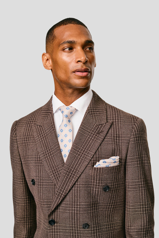 PRESTIGE brun dobbeltradet blazer med tern MBO