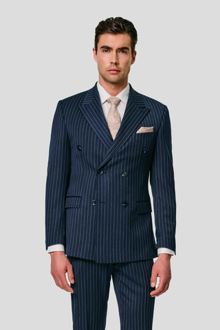 PRESTIGE navy dobbeltradet blazer med nålestriber