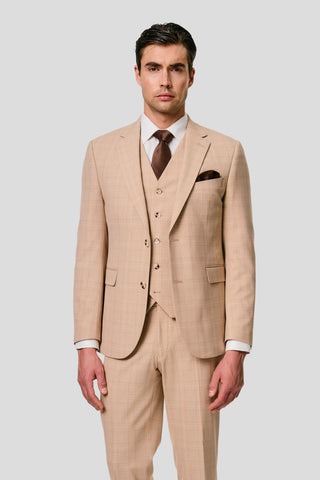 PRESTIGE sand three-piece jakkesæt med tern