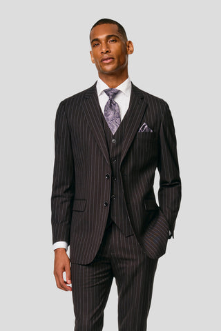 PRESTIGE sort three-piece jakkesæt med nålestriber PRESTIGE