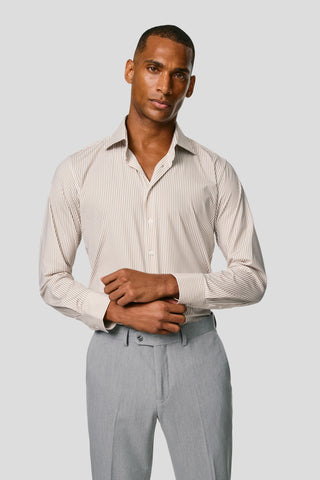 Signatur performance skjorte beige stribet slim Shirtmakers