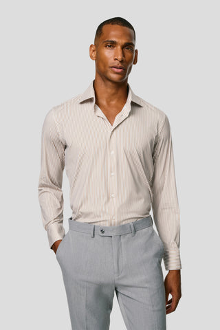 Signatur performance skjorte beige stribet slim Shirtmakers