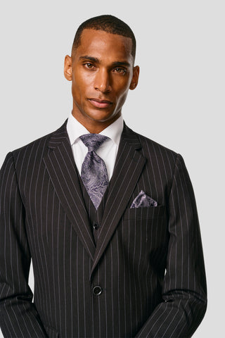 PRESTIGE sort three-piece jakkesæt med nålestriber PRESTIGE