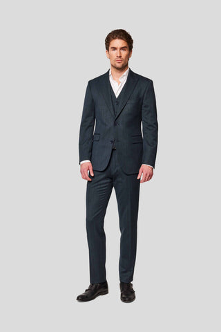 PRESTIGE petrol three-piece jakkesæt med tern - SUIT CLUB