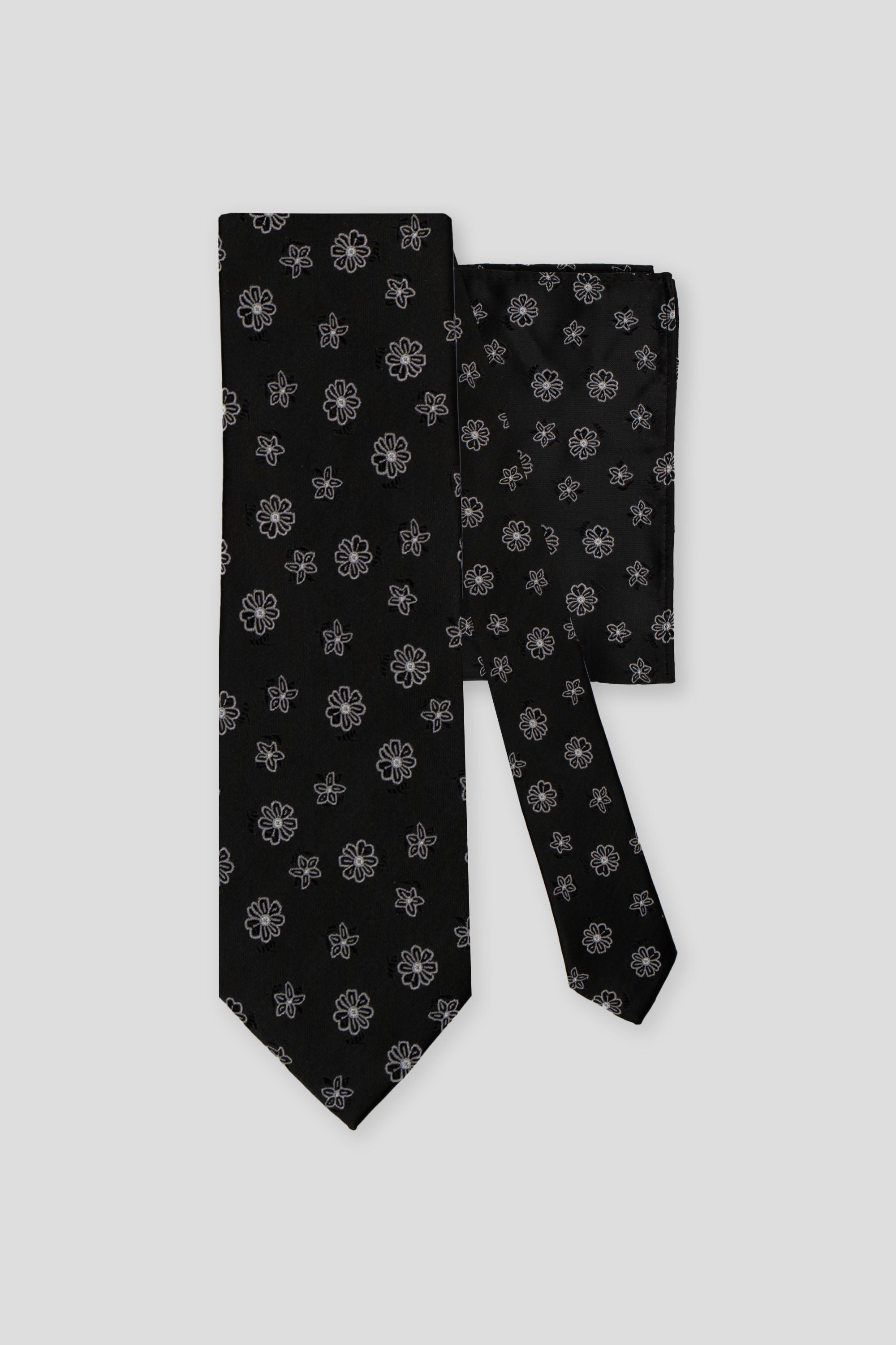 Slips & lommekluds pakke (Sort med hvide blomster) suitclub.dk