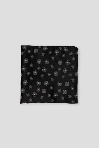 Sort lommeklud med hvide blomster