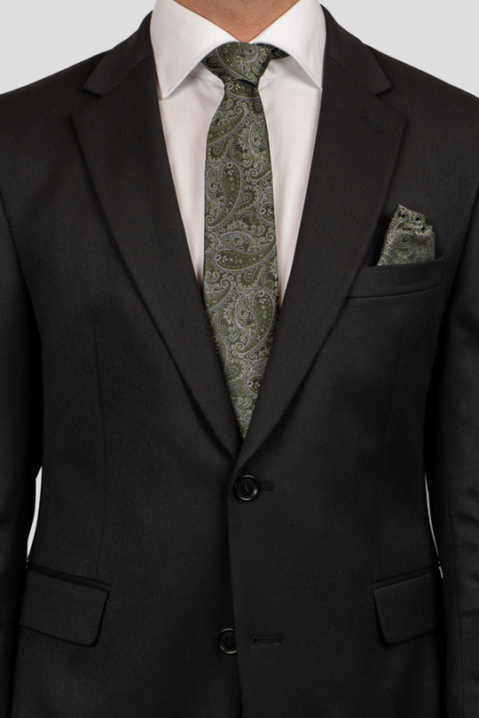 Grøn & hvid paisley slips PVD