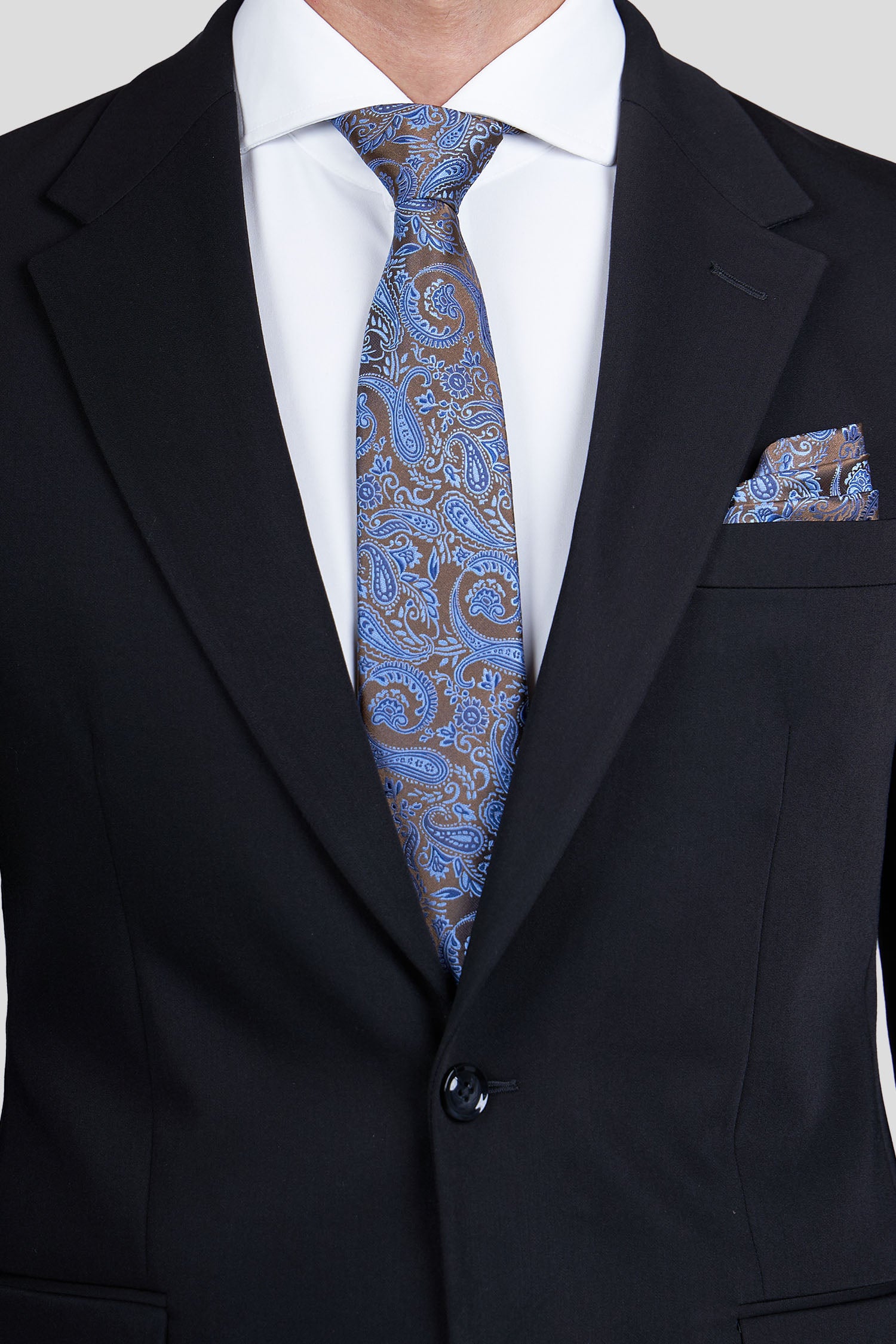 Brun & blå lommeklud med paisley PVD