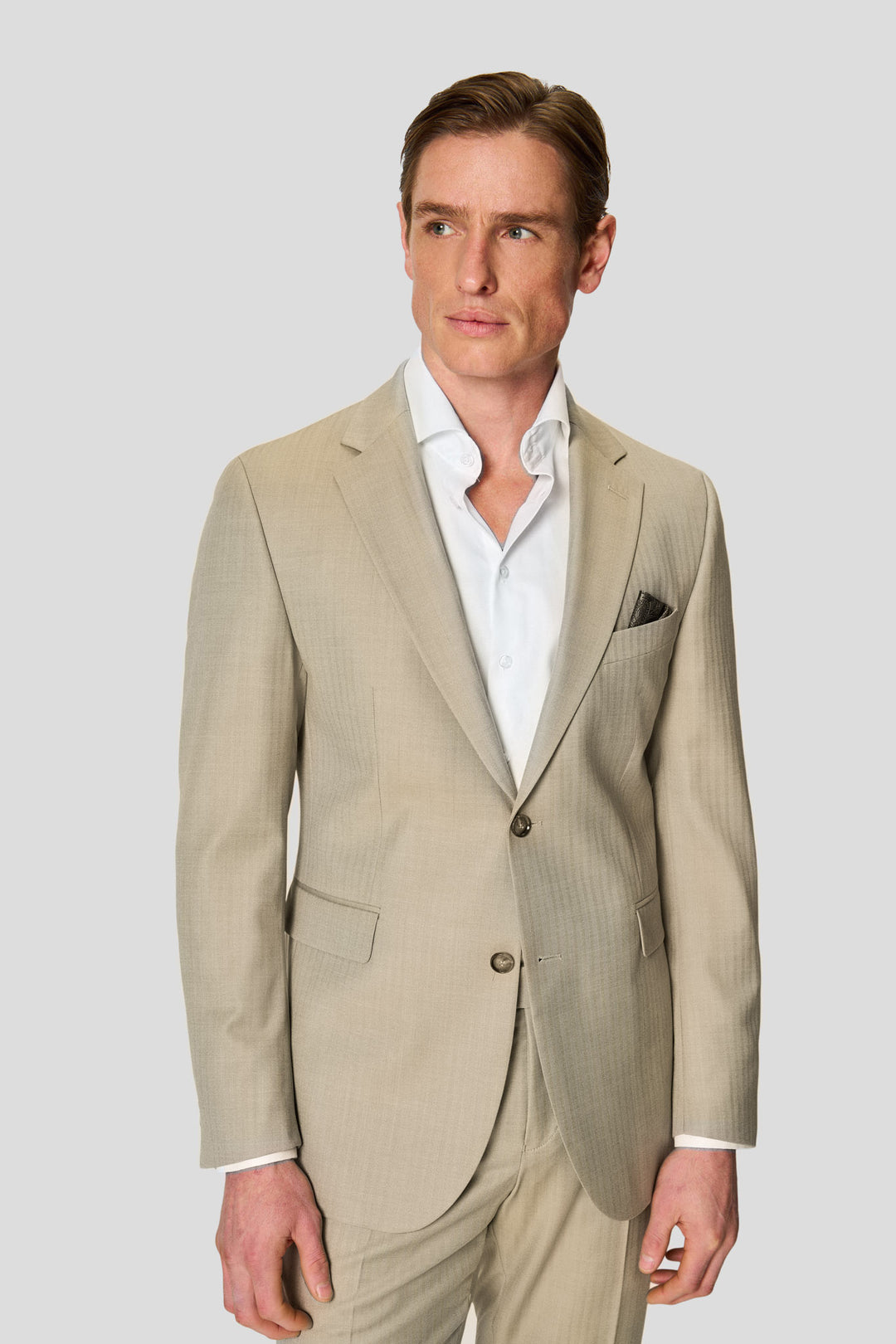 HERITAGE beige jakkesæt med sildeben