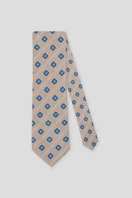 Beige & blåt blomstret slips