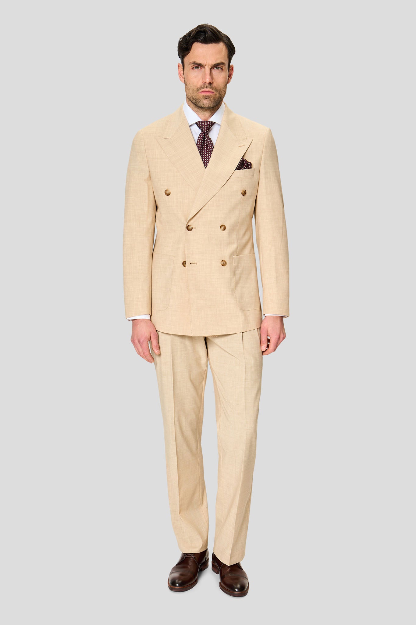 PREMIUM beige dobbeltradet jakkesæt
