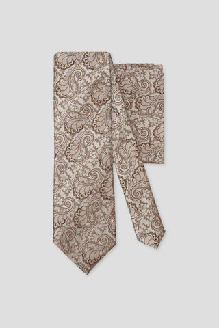 Slips og lommekluds pakke (Beige paisley i silke) suitclub.dk