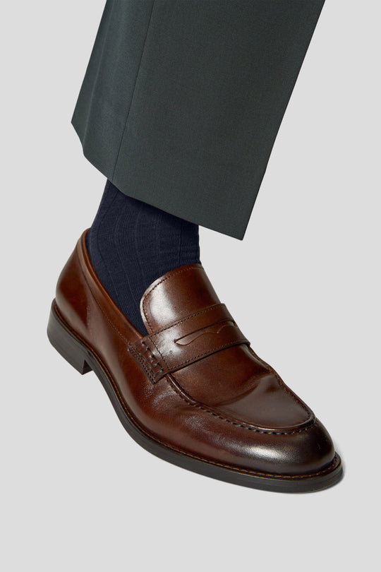 Exclusive navy ribbed uldstrømper Lindner